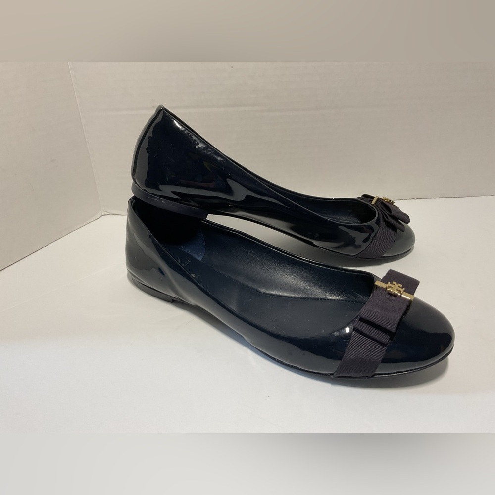 Tory Burch Trudy Navy Patent Leather Flats with Grosgrain Bow Size 9